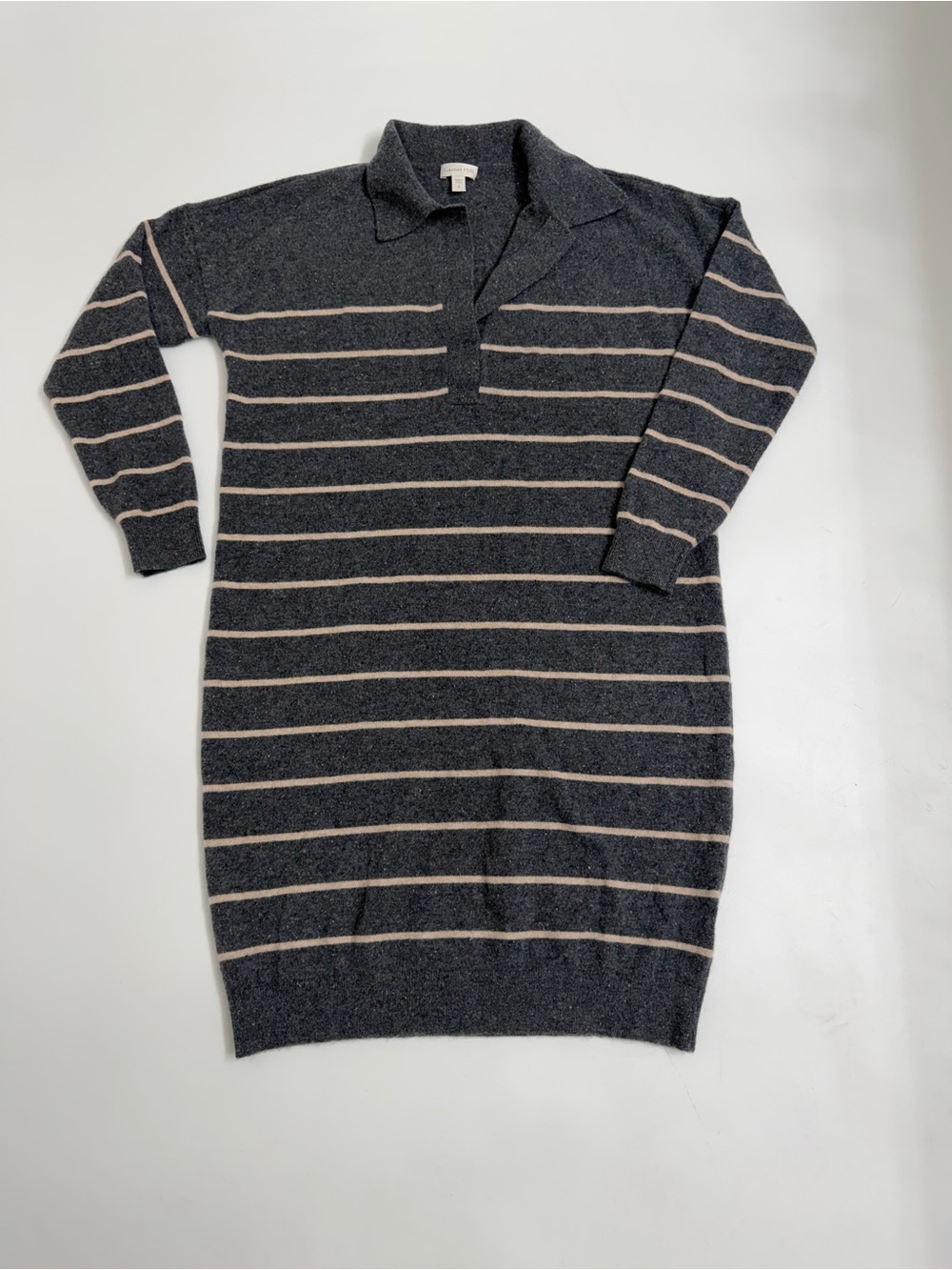 Garnet Hill 100% Cashmere Striped Sweater Dress Tunic Gray Small